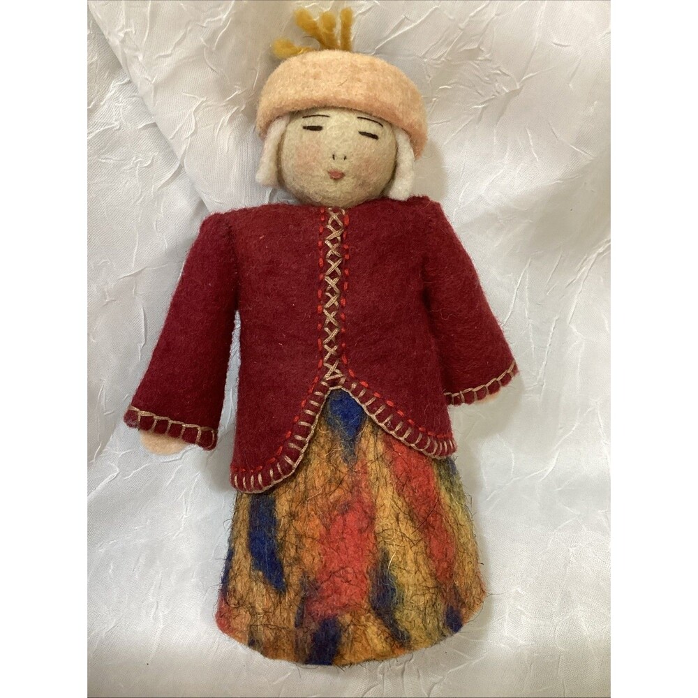 Traditional Felted Doll Kyrgyzstan Sheep's Wool Handmade Folk Art Nomadic Person